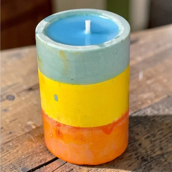 Handmade Soy Candle | Cotton Scent | Tall Color Block Resin Candle |Modern Decor - Picture 2 of 2